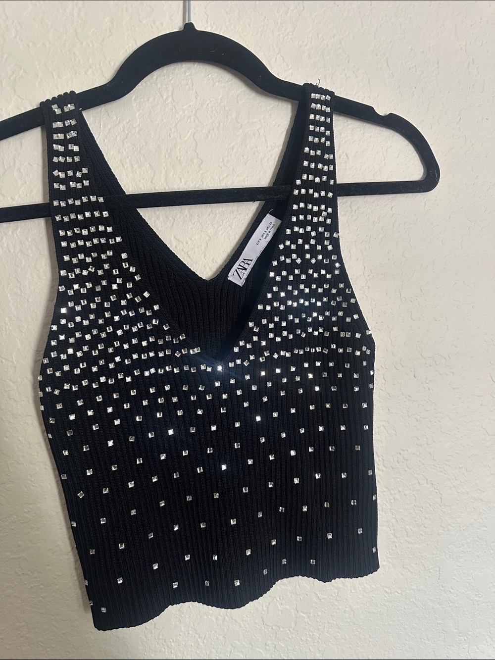 Zara Black Ribbed Tank Top with Silver Studs